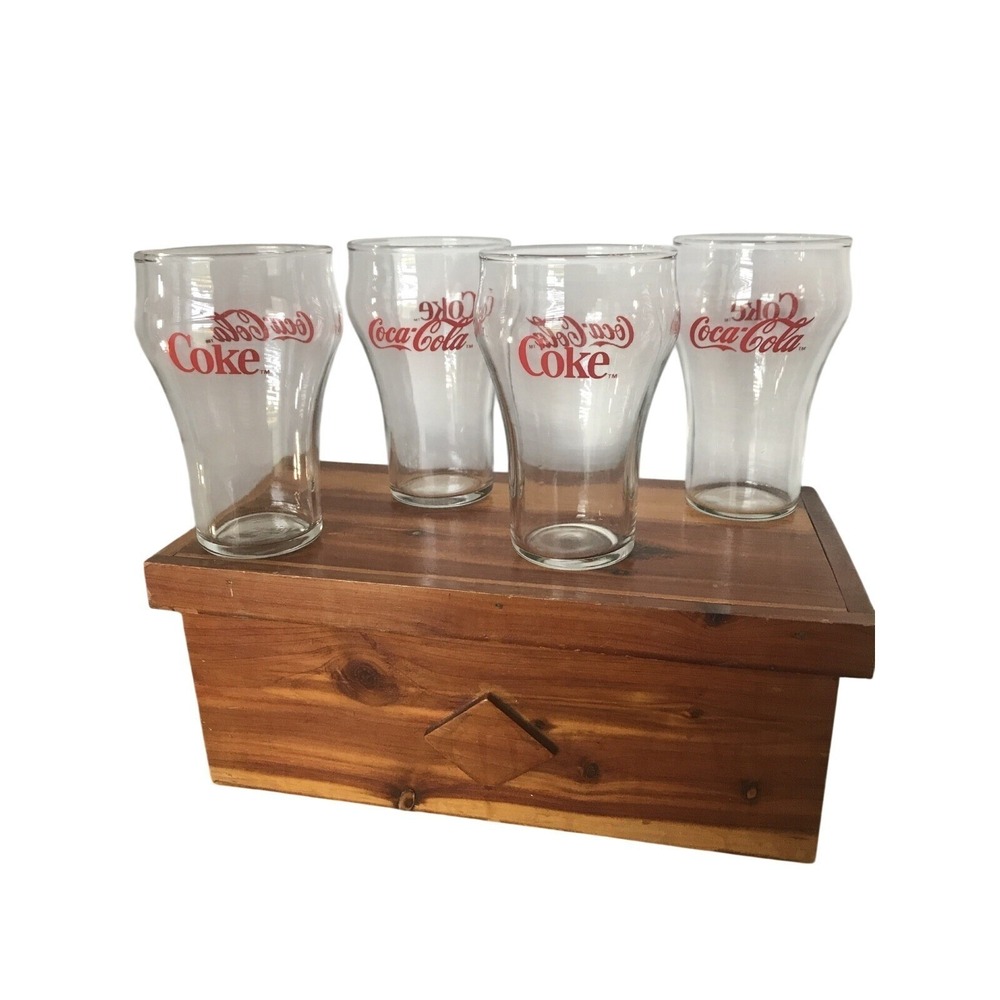 Coca-Cola Glass Cup Set of 4 Vintage Style Red Logo Bell Shape‎ Soda Tumblers